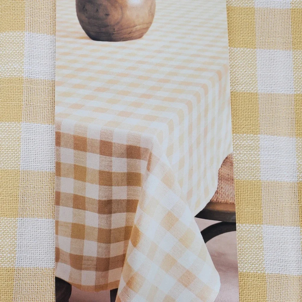 Mingle & Co Yellow Gingham Oblong Tablecloth 60x102 Farmhouse Cottagecore Spring